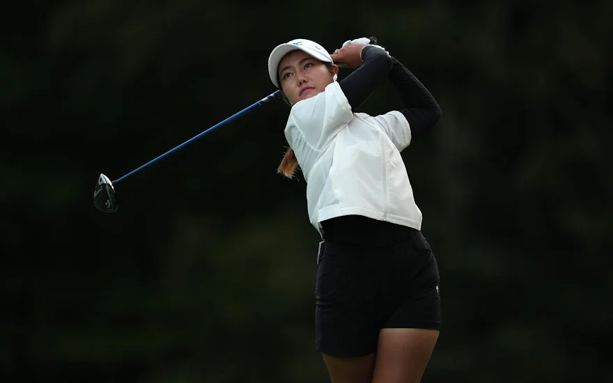 Miranda Wang lets it fly off the tee during Round 3 at the FM Championship